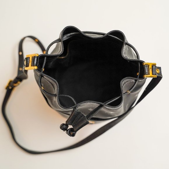 VINTAGE MCM Monogram Black Bucket Bag Drawstring Crossbody Purse - Picture 9 of 15